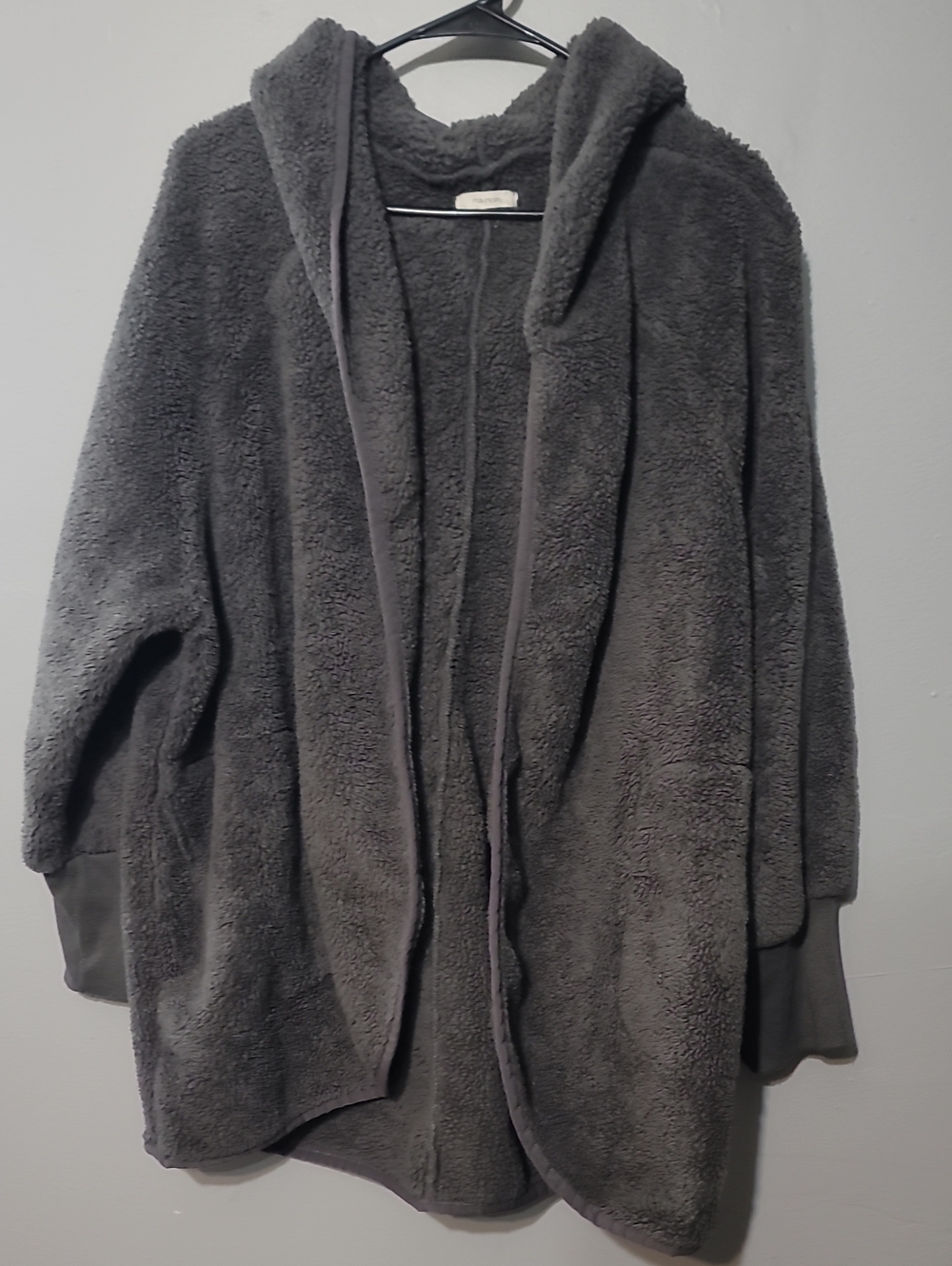 Maurices Plush Hooded Sherpa Cardigan - Charcoal Gray
